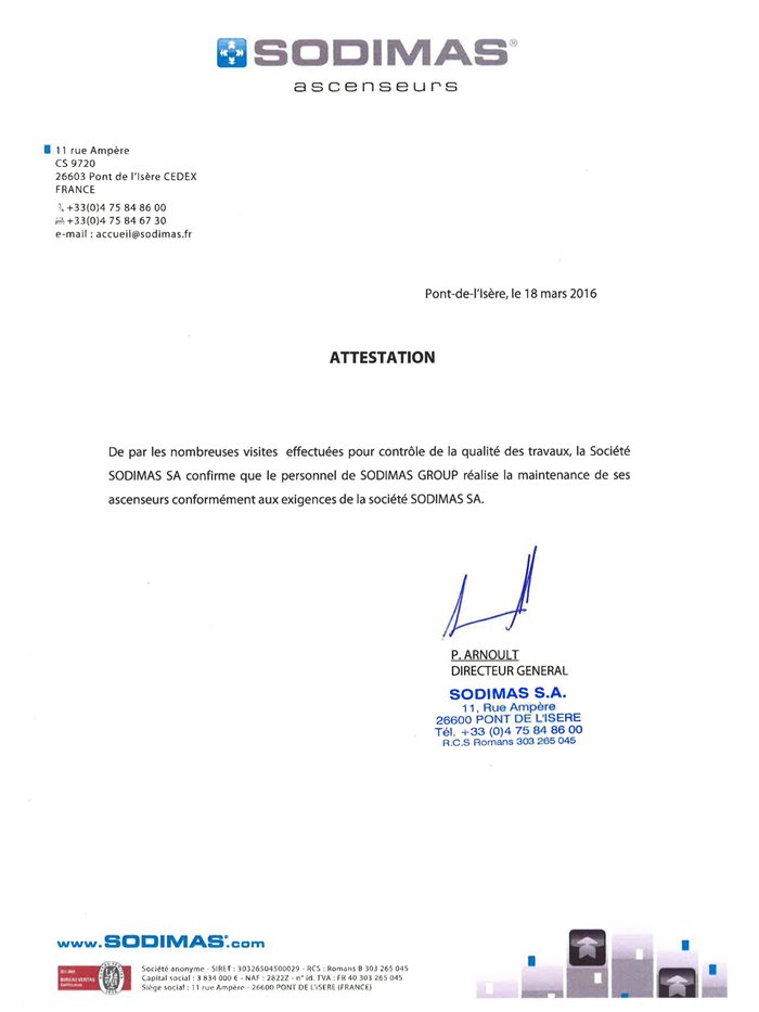 Аттестация SODIMAS S.A.